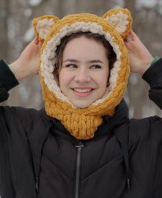 The most on-trend hat of winter 2023-2024!  We create exactly those plush balaclavas you see on social media!  112 colors of yarn The most fashionable model of 2024!! A fox hat, or rather a bonnet, is a very warm and cozy thing in autumn and winter. Unlike balaclavas, this model does not cover the face, does not spoil the hairstyle and covers the neck like a scarf. The model can be made not only as a fox, but also as a wolf, bear, bunny. We also accept individual orders according to your imagina Cute Hand Knitted Winter Bonnet, Handmade Winter Crochet Hat In Acrylic, Cute Warm Crochet Hat For Winter, Cute Hand Knitted Crochet Hat For Winter, Cute Hand Knitted Winter Crochet Hat, Cute Winter Crochet Hat In Acrylic, Cute Acrylic Crochet Hat For Winter, Handmade Winter Crochet Hat For Outdoor, Handmade Crochet Winter Hat For Outdoors