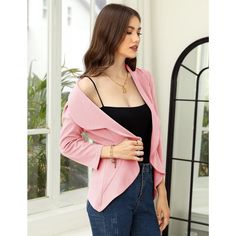 This 3/4 sleeve blazer jacket is crafted from premium fabric that is soft, lightweight, skin-friendly, and stretchy for comfortable wear. The draped open front blazer features classic 3/4 sleeves, flowy drape ruffle hem, lapel collar, solid color, and slim fit design for a professional look without being cumbersome. Suitable for formal occasions like schools, offices, and meetings, as well as casual events such as coffee outings and parties. Can be paired with navel suspenders, vests, skirts for Lightweight Open Front Cardigan, Business Casual Blazer, Knit Sweater Coat, Elegant Blazers, Cardigan Crop, Open Front Jacket, Open Front Blazer, Womens Business Casual, Puff Long Sleeves