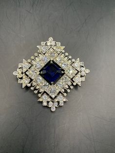 Square center blue stone surrounded by clear rhinestones. Rare piece Vintage Blue Diamond Brooch, Vintage Blue Diamond Brooches, Blue Art Deco Formal Brooch, Art Deco Brooch, River Art, Palm Coast, Joan Rivers, Clear Rhinestones, Blue Stone