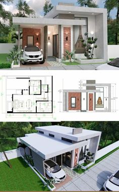 two story house plan with garage and living room in the middle, front and back