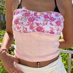 🌸 floral pink pointelle top / pink crop top 🌸 handmade by me! with the stretchiest pointelle fabric 🌸 pink floral/coquette top with rosette detailing 🌸 white lace trim please allow 1 week for shipping as all orders are handmade ☁️ 🌸 FREE SHIPPING TO US + CAN, msg for int'l rates Wearing size S available in S, M & L S - 32" bust M - 34" bust L - 36" bust Pointelle Fabric, Pointelle Top, Coquette Top, Crop Top Floral, Rose Pastel, Y2k Top, Pink Crop Top, Cropped Tops, Cropped Tube Top