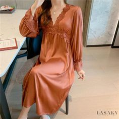 Lasaky - Soft and Cozy Palace-Style Nightgown Princess Nightgowns, Dress Elegant Long, Short Maxi Dress, Silk Dress Long, Night Dress For Women, Sleep Dress, Sleepwear Women, Long Sleeve Lace, Summer Dresses For Women