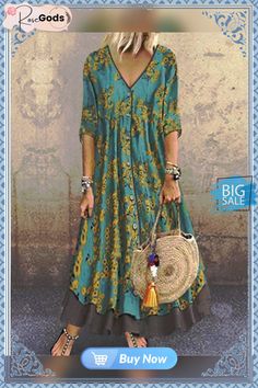 Women's A-line Dress Maxi Long Dress - Half Sleeve Floral Layered Button Print Spring & Summer Deep V Hot Casual Holiday Vacation Dresses Loose Red Green Gray Half Sleeve Floral, Women's A Line Dresses, Maxi Long Dress, Half Sleeve Dresses, Holiday Vacation, Dresses By Length, Vacation Dresses, Dress Maxi, Types Of Dresses