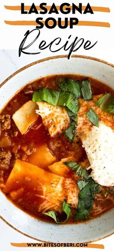 lasagna soup recipe in a white bowl