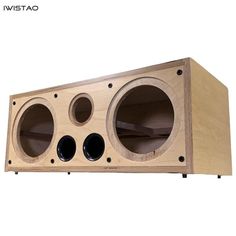 a wooden speaker with two different speakers on it's front and back sides,