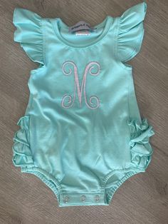 Pepper and Oliver Custom Baby outfit, mongram baby romper, scallop rose monogram, baby girl ruffle outfit Monogram Baby Girl, Monogram Baby, Ruffle Outfit, July Baby, Newborn Gown, Baby Monogram, Minky Baby Blanket, Embroidery Monogram