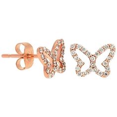 Sofer Jewelry - Open Pave Diamond Butterfly Stud Earrings in 14K Rose Gold Butterfly Motif, Butterfly Stud Earrings, Diamond Butterfly, Luxury Experience, Butterfly Earrings Stud, Delicate Beauty, Gold Set, Round Cut Diamond, Nature Beauty