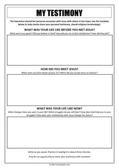 an image of a test sheet with the words, my testimony and what is your life before you met jesus?