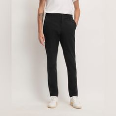 Nwt Everlane The Performance Chino | Uniform In Black. Athletic Fit. Sizes 32x32, 32x30 And 34x32 Available. Performance Chinos: Great In Theory, But Most Are Too Crinkly, Too Tech-Y, And Too Expensive. The Athletic Fit Performance Chino Has Everything We Love About Our Slim Chinosthey’re Sweat-Wicking, Quick-Drying, And Have 4-Way Stretch. The Athletic Fit Offers A Roomier Fit Through The Hip And High Style Than Our Best-Selling Slim Fit. We Recommend It For Those Who Want A Slim Fit With More Fitted Black Straight Leg Chinos, Black Slim Fit Straight Leg Chinos, Black Slim Fit Elastane Pants, Fitted Black Chinos For Work, Classic Black Elastane Bottoms, Black Slim Fit Bottoms With Straight Hem, Tailored Black Straight Leg Chinos, Fitted Black Chinos With Tapered Leg, Black Straight Chinos For Business Casual