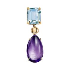 This contemporary Pendant Necklace is made of 18 karat yellow gold with cabochon amethyst and topaz. It has a crocodile detail on the side of the cabochon gem. We work with german gems company, that is in the market since the 19th century. The piece can be customised with a variety of gemstones such as sapphires, indicolites, rose tourmalines, smoky quartzes, blue topazes and purple or lavender amethysts. It can be made in white, rose or yellow gold upon request. Elegant Jewel Pendant Gemstones, Luxury Drop Multi-stone Jewelry, Luxury Yellow Gold Pendant Gemstones, Luxury Amethyst Pendant Jewelry, Luxury Yellow Gold Briolette Gemstones, Elegant Cabochon Amethyst Gemstones, Elegant Amethyst Cabochon Gemstones, Fine Jewelry Cabochon Gemstone Pendant, Elegant Amethyst Pendant Gemstone