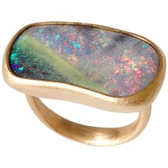 Dalben design 18k rose gold satin finishing ring with a 13,7 carat bezel-set pink green Australian Boulder Opal . The stone has pink spots on pastel colors with a deep green spots corner and reminds a magical abstract landscape. Ring size 7 1/4 - EU 55 re-sizable to most finger sizes. Bezel setting dimension: width 25,3 mm, height 13,8 mm. The ring has been designed and handcrafted in our atelier in Italy Como with a rigorous quality workmanship . Opal Rose Gold Ring, Gold Opal Jewelry, Italy Como, Boulder Opal Jewelry, Rose Gold Opal Ring, Boulder Opal Ring, Australian Black Opal, Lightning Ridge Opal, Platinum Diamond Rings