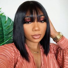 WIGGINS HAIR Straight Short Bob Wigs With Bangs Affordable Human Hair Wigs No Plucked Needed No Bleached Needed Machine Made Wigs For Sale Bob Pendek, Kort Bob, Brazilian Remy Hair, Short Bob Wigs, Bob Wig, Hair Quality, Short Wigs, Straight Human Hair, Brazilian Human Hair