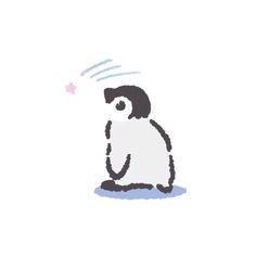 a penguin is sitting on the ground with its eyes closed