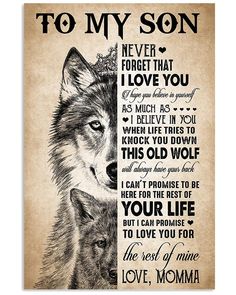 to my son poster with wolf and cat