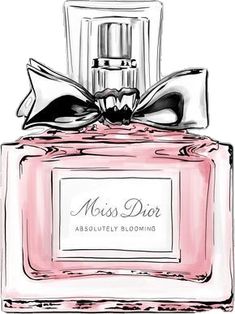 a bottle of perfume with a bow on the top and label that reads miss dior absolutely blooming