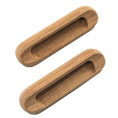 two wooden drawer pulls on a white background