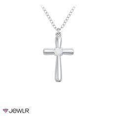 This charming pendant of faith makes a perfect gift for a special occasion. It features a 2.5mm round birthstone that you can personalize with a genuine or simulated gemstone. Customize your cross by designing one in sterling silver or gold available in 14k or 10k. Silver Cross Jewelry With Birthstone, White Sterling Silver Cross Jewelry, Birthstone Cross Pendant Jewelry For Anniversary, Sterling Silver Cross Necklace With Birthstone, Sterling Silver Cross For Anniversary, Sterling Silver Cross Jewelry For Anniversary, White Sterling Silver Necklace For May Birthstone, Sterling Silver White Necklace For May Birthstone, Sterling Silver Cross Charms For Anniversary