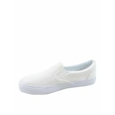 Round toe silhouettee Faux Leather Slip On Memory Form cushioned insole Size: 9.  Color: White.  Gender: female.  Age Group: adult. White Synthetic Slip-ons With Perforated Toe Box, Low-top Synthetic Slip-ons With Perforations, Synthetic Slip-ons With Perforations And Round Toe, Slip-on Sneakers With Perforated Toe Box, Synthetic Slip-on Sneakers With Perforated Toe Box, Slip-on Sneakers With Perforations And Round Toe, Synthetic Sneakers With Perforations, Synthetic Slip-ons With Perforated Toe Box, Sneaker Shoes