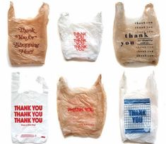 six bags with thank you written on them