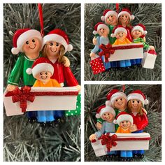 christmas ornament with family in sleigh hanging from the tree for decoration