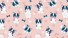 a pattern with small dogs and bones on a pink background