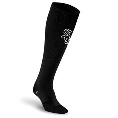 "Play fast" in this all black design featuring the Chicago White Sox logo on our knee-high Marathon compression sock. Genuine Merchandise MLB Compression Socks exclusively by PRO Compression provide graduated compression to increase blood flow allowing you to perform at your peak, recover faster and feel better sooner. Black Stretch Running Socks, Fitted Black Sports Socks, Black Compression Socks For Sports, Black Knee-high Sports Socks, Black Breathable Knee-high Socks, Sporty Fitted Black Socks, Black Stretch Breathable Knee-high Socks, Breathable Black Knee-high Socks, Black Compression Breathable Knee-high Socks