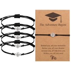 PRICES MAY VARY. 【GRADUATION GIFT】 : Inspirational Sentence "The Adventure Begins" printed on a card to motivate her/him to keep going. Graduation is not the end but a new beginning. 【ADJUSTABLE SIZE】- Adjustable size is 4"-11", no need to worry about size, adjustable slip-on smooth cord allows the wearer to create a perfect fit, this bracelet can be worn with your classmates, best friends, daughters , granddaughter, couple, family, siblings, sisters, lovers, etc. to share. 【HIGH QUALITY MATERIA Inspirational Gifts For Women, Graduate College, Graduation Bracelet, Great Graduation Gifts, Always Remember You, Going Places, She & Him, And So The Adventure Begins, Bracelets And Charms