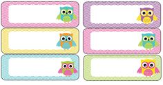 colorful owl name tags with owls on them