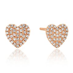 This heart is full of sparkle and full of love. They sit nice and flat on the ear, but the diamonds certainly pop off of it! Available in 14k yellow, rose or white gold .27ctw diamond By Curated by AB Please allow 1-6 weeks for delivery or inquire for immediate shipping availability Rose Gold Heart Cut Diamond Earrings, Rose Gold Diamond Heart Cut Earrings, Rose Gold Heart Earrings With Diamond Accents, Valentine's Day Heart-shaped Diamond Earrings With Accents, Heart-shaped Diamond Earrings With Accents For Valentine's Day, Heart-shaped Diamond Earrings For Valentine's Day, Heart-shaped Diamond Earrings, Fine Jewelry Heart-shaped Diamond Earrings, Heart Shaped Diamond Earrings