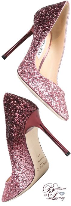 Brilliant Luxury by Emmy DE ♦ Jimmy Choo Romy Pumps Pink Sparkle Dress, Luxury High Heels, Glittery Heels, Heels Jimmy Choo, Jimmy Choo Wedding Shoes, Wedding Shoes Boots, Hak Tinggi, Jimmy Choo Romy, Jimmy Choo Heels