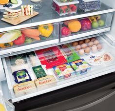 an open refrigerator filled with lots of food