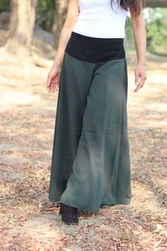 All items are shipped by Thailand Post .Free upgrade to D.H.L. Express when you buy 2 items or more. The USA only Please leave a phone number with orders . Made in a wonderful super soft cotton . These elegant dress pants have half elastic waist at the back with a plain 4''inch black waist band at the front creating a really elegant look . At the hemline the pants flare out 50'' inches giving you great flow and movement . These pants are great for many occasions . If you want to look smart add b Fitted Cotton Hippie Pants, Fitted Hippie Cotton Pants, Fitted Cotton Pants For Festival, Green Cotton Wide Leg Non-stretch Pants, Green Cotton Wide-leg Harem Pants, Green Non-stretch Cotton Wide Leg Pants, Full-length Cotton Hippie Harem Pants, Cotton Wide Leg Pants For Yoga, Fitted Cotton Wide Leg Pants For Yoga