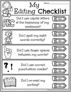 an editing checklist for students to use in their writing and spelling practice book