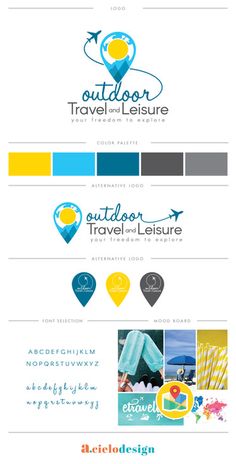 the logo design for an outdoor travel and leisure company is shown in blue, green, yellow