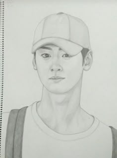 a pencil drawing of a man wearing a baseball cap