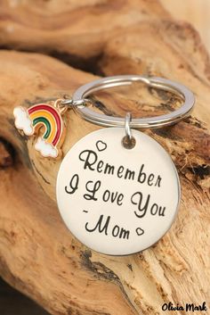 Olivia Mark - Rainbow metal key ring with silver mom letters Personalized Silver Keychain Gift, Silver Metal Keychains As Gifts, Silver Metal Keychain As Gift, Silver Metal Keychain For Gift, Personalized Letter Print Jewelry For Mother's Day, Mom Letters, Rainbow Metal, Metal Keychain, Olivia Mark