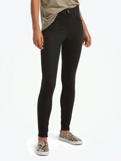 Hue® High Waist Ultra Soft Denim Leggings Comfort Stretch Elastane Jeggings For Fall, Non-stretch Black Casual Jeggings, Black Non-stretch Casual Jeggings, Versatile Tight Mid-rise Leggings, Black Pull-on Leggings For Fall, Basic Stretch Bottoms For Fall, Casual Cotton Everyday Leggings, Casual Black Leggings For Everyday, Stretchy Basic Fall Bottoms