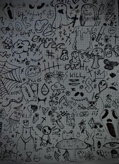 a sheet of paper covered in lots of doodles and writing on top of it