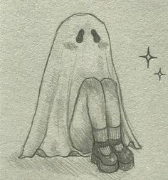 a drawing of a ghost sitting on the ground