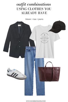 9 Easy Outfit Combinations You Already Have in Your Wardrobe - MY CHIC OBSESSION Easy Jeans Outfit, 2025 Wardrobe, White Samba, Late Summer Outfits, Sneaker Outfits, Mommy Outfits