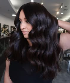 28 Best Hair Colors For Blue Eyes - Womeninspiredseries Brunette Hair Dark Roots, Rich Black Hair Color, Chocolate Brown Dimensional Hair, Dimensional Chocolate Brown Hair, Dark Chocolate Hair Color Rich Brunette, Chocolate Dark Brown Hair, Rich Dark Hair, Deep Brown Hair Color, Dark Dimensional Hair