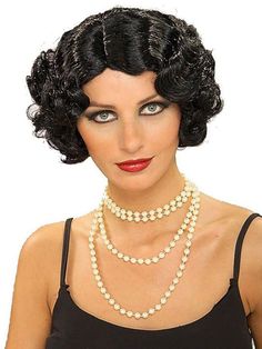 Flapper Girl Costumes, Decades Costumes, Flapper Halloween, Flapper Hair, Wigs Black, 1920s Hair, Feather Headpiece, Flapper Costume, Short Curls