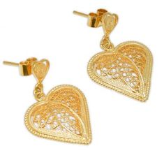 Gold Heart Jewelry, Gold Filigree Earrings, Tiffany Earrings, Stud Earrings Unique, Filigree Jewelry, Heart Shaped Earrings, Yellow Gold Jewelry, Filigree Earrings, Red Earrings