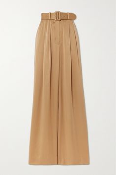 Zimmermann often references the '70s when designing its clothes, and the influence is easy to see in these pants. Made from gold silk-satin, they're pleated to emphasize the wide, floaty legs and have a high-rise waist threaded with a tonal belt. Wear yours as part of a set with the matching top in our edit. Silk Wrap Top, Flare Maxi Skirt, Floral Wrap Maxi Dress, Velvet Slip Dress, Tiered Maxi Skirt, Printed Cotton Dress, Gold Silk, Silk Shorts, Silk Mini Dress