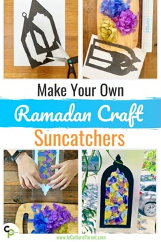 some crafts that are made out of paper and flowers with the words make your own rama craft