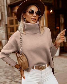 Look Kylie Jenner, Casual Pullover Sweater, Neue Outfits, Long Sleeve Knit Sweaters, Womens Turtleneck, Knit Turtleneck Sweater, Boho Maxi Dress, Knit Fashion, Casual Pullover