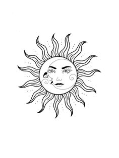 a drawing of the sun with two faces