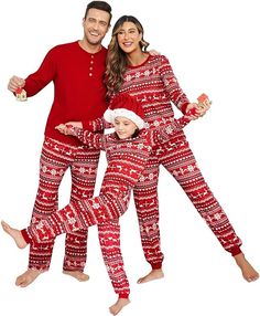 Ekouaer Ladies Pajamas Set Long Sleeve Christmas Pajamas for Couples Round Neck Xmas Pj Set with Pockets Red XL at Amazon Women’s Clothing store Cute Family Photos, Kids Pjs, Mens Pajamas Set