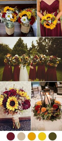 a collage of photos with sunflowers, roses and other flowers in vases