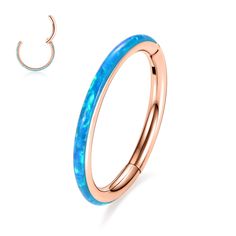 PRICES MAY VARY. Advanced materials: opal, 316L stainless steel,hypoallergenic and nickel free Color&Size: rose gold with blue opal; Gauge: 16G(1.2mm); inner diameter 6mm. Sold individually. Please double check the measurements prior to purchasing. Multiple using：It can be used as cartilage conch helix daith rook tragus earrings nose rings and septum clicker, according to your own willings and needs. Well Electrofacing Tech: smooth and shining, durable, long color retention ability. It is lightw Nose Rings And Septum, Daith Earrings Blue, Adjustable Nickel-free Blue Cartilage Earrings, Ring Nose Piercing, Opal Cartilage Earring, Piercing Daith, Opal Septum, Nose Ring Jewelry, Conch Piercing Jewelry